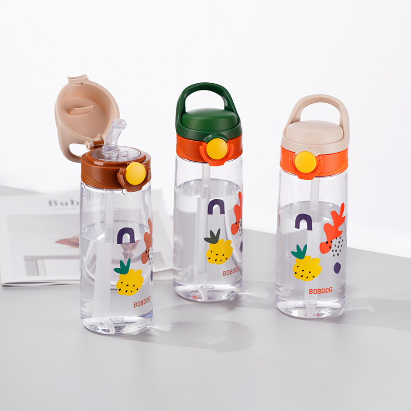 School Cute Pattern BPA Free Straw Plastic Water Bottle For Kids